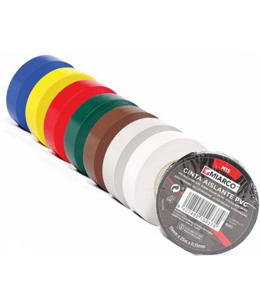 cinta aislante 10mm x 19 mtros varios colores